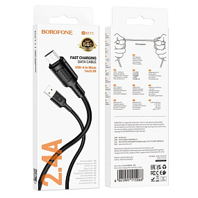 Дата кабель micro USB - USB Borofone BX111 Feliz 2.4A 1м черный