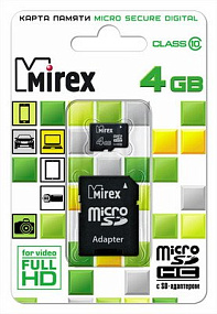 MicroSD 4Gb Mirex Class 10 +SD адаптер