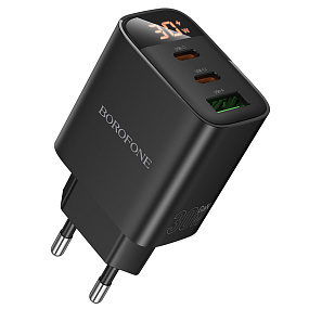 СЗУ-USB-2Type-C Borofone BA98A 3 выхода PD30W с дисплеем черный