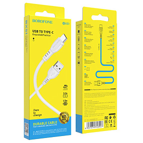 Дата кабель Type-C - USB Borofone BX51 3A 1м белый, тех.пак