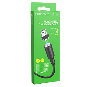 Дата кабель micro USB - USB Borofone BX41 магнитный 2.4A 1м черный(УЦЕНКА)тех.пак